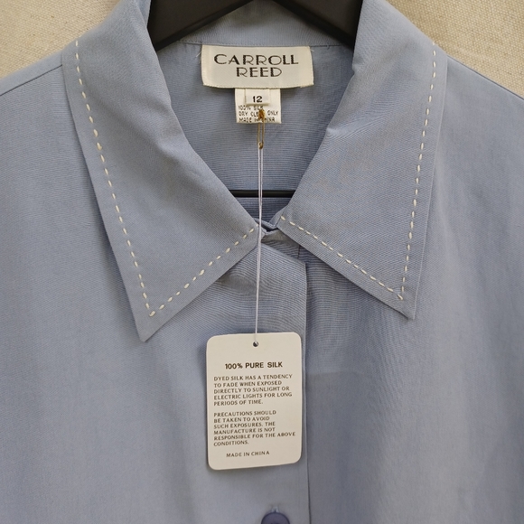 Vintage NWT Carroll Reed Light Blue Silk Button Up Shirt Women's Size L (14-16) - Picture 8 of 9